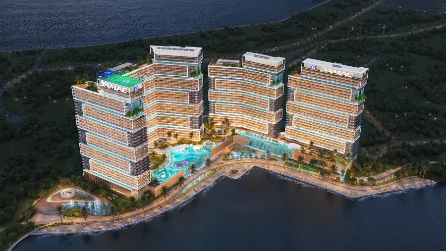 Developer render of Chelsea Residences from above at dusk