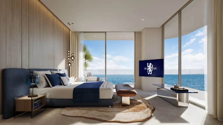 Developer render of a master bedroom in Chelsea Residences